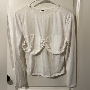 Elodie Cream Long Sleeve Top with knotted bandeau overlay at the bust. NWOT